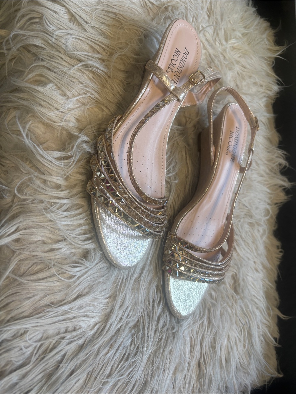 Nicole Gold Studded Open-Toe Slingback Heels